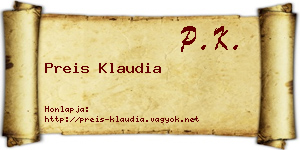 Preis Klaudia névjegykártya
